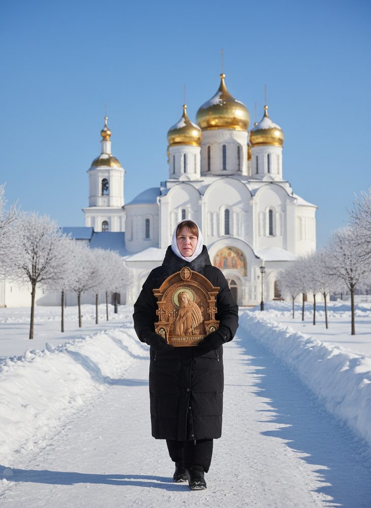 Образ Серафима Саровского — резная икона из дерева, выполненная мастером ручной работы.