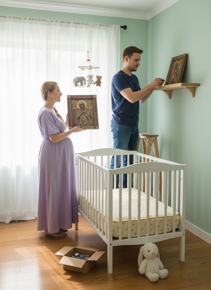 Православная икона «Помощница в родах» — резная икона из дерева. Вы можете купить икону для благословения.